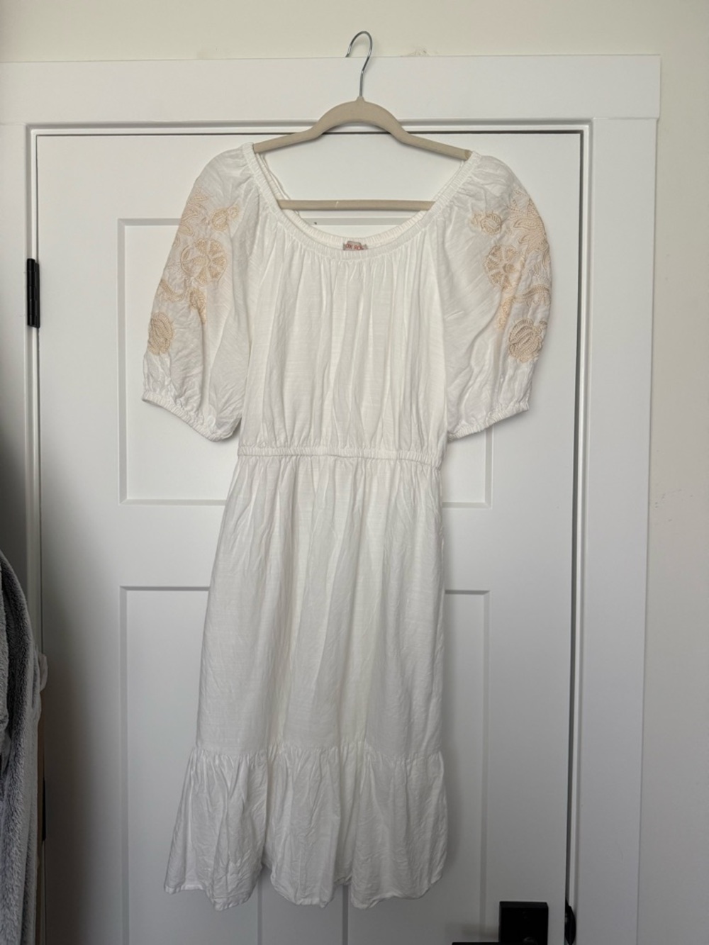 Knox Rose White Dress with Beige Floral Embroidery